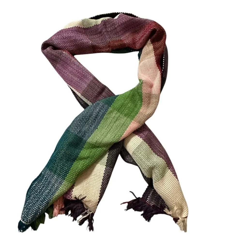 Vintage Multicolored Checked hand woven Silk blend Shawl, Scarf, wrap,